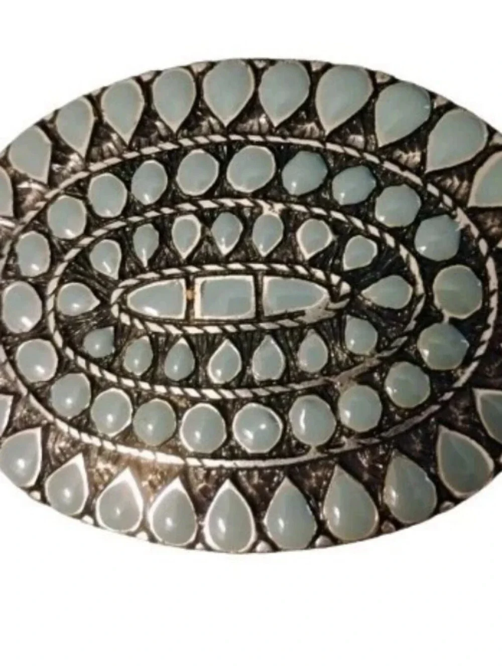 Doncaster Vintage Gray Italian Leather Belt Enamel Statement Buckle Sz 38